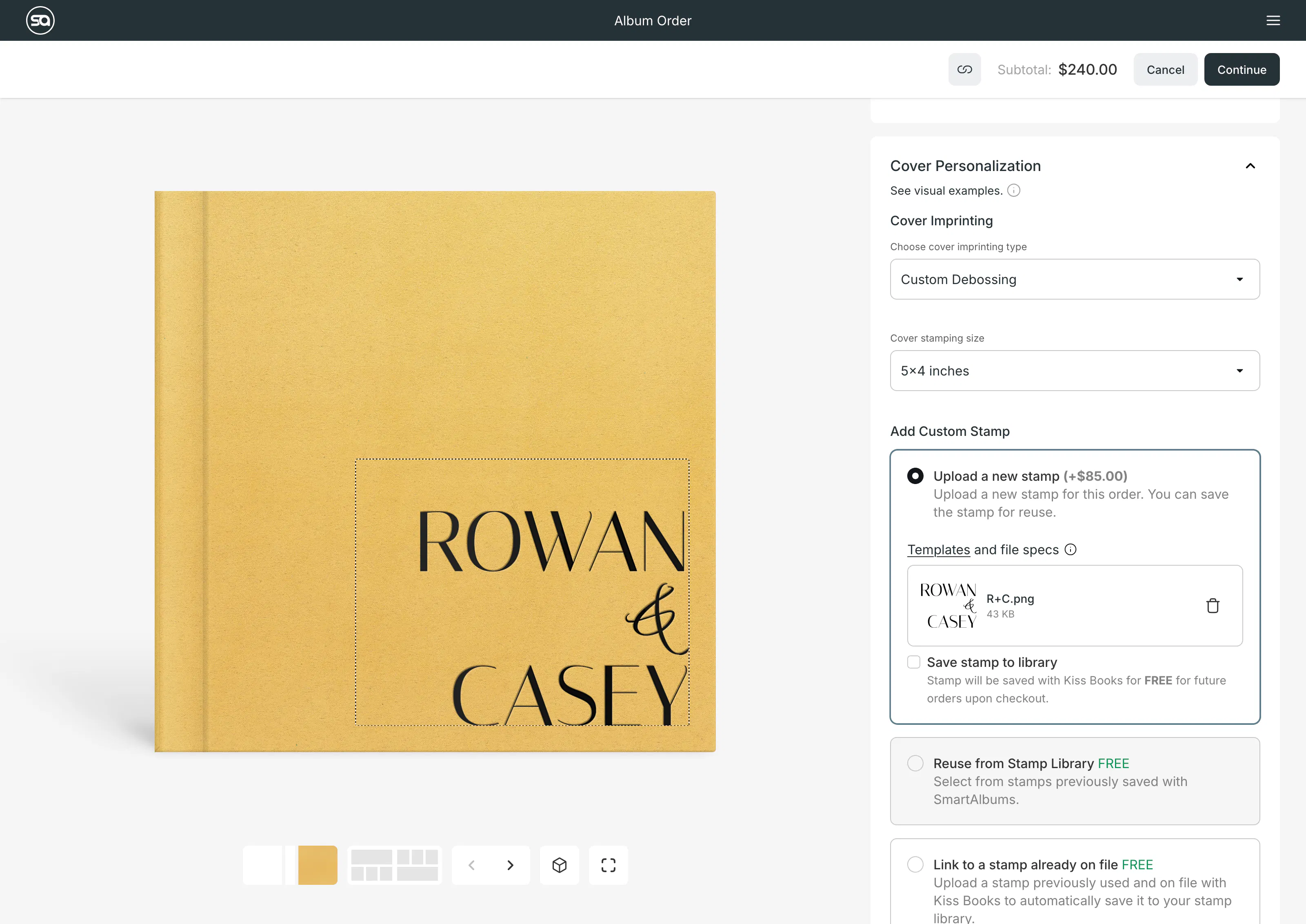 Custom Stamping inside the Cover Designer