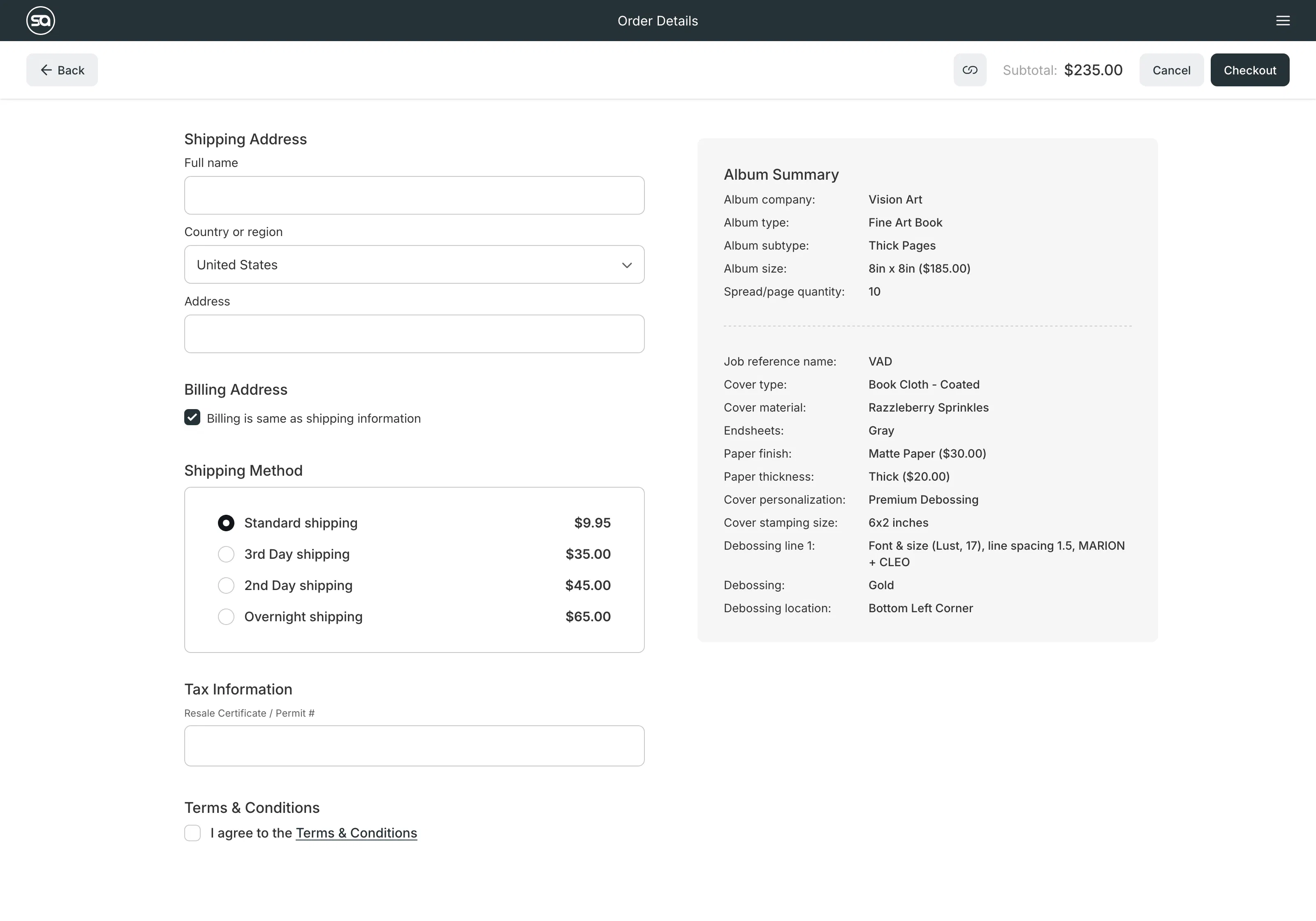 Direct Ordering Checkout Page