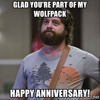 Wolfpack work anniversary meme