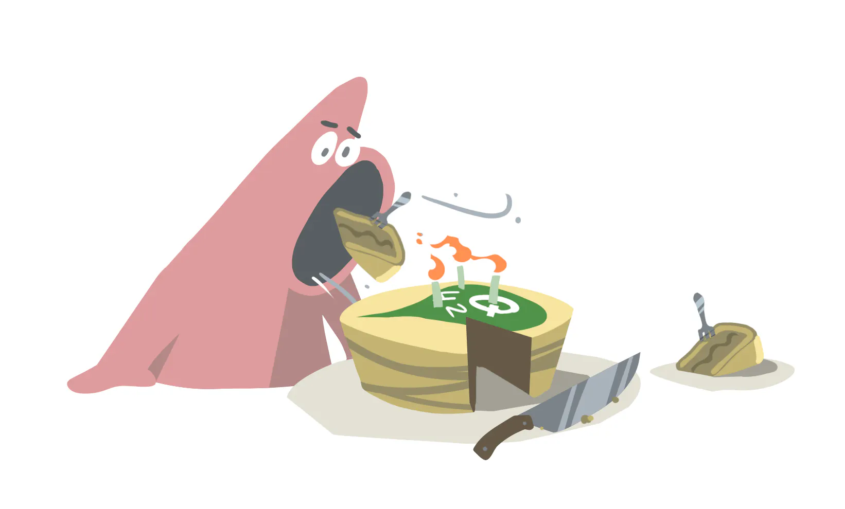 Illustration of a monster eating a cake