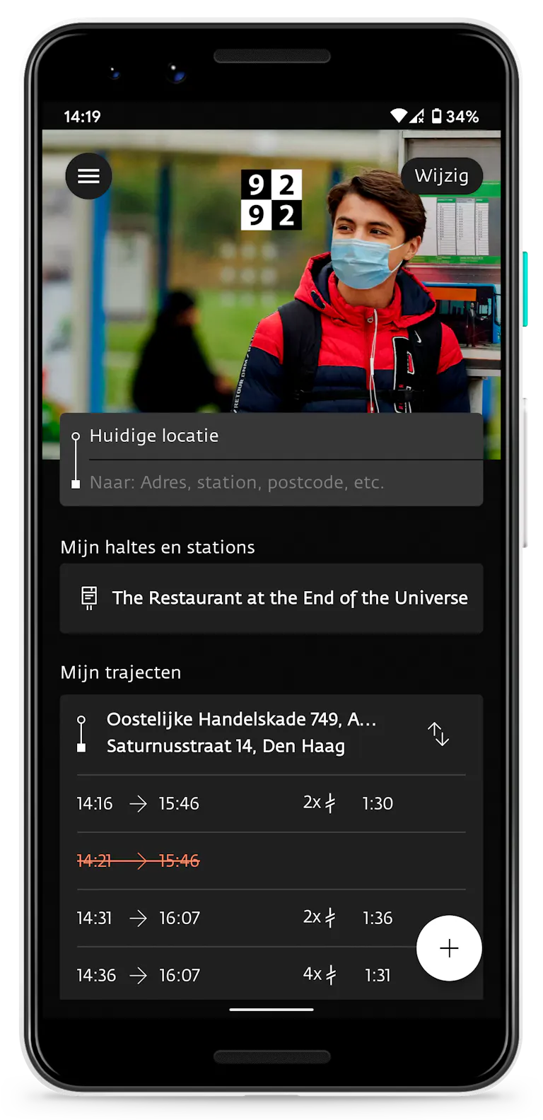 Pixel 3 with the 9292 Android app built by internet agency Q42
