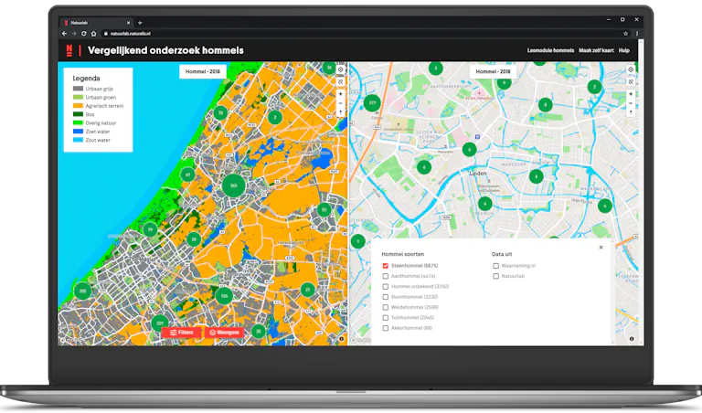 A laptop with the Naturallab web app from Naturalis