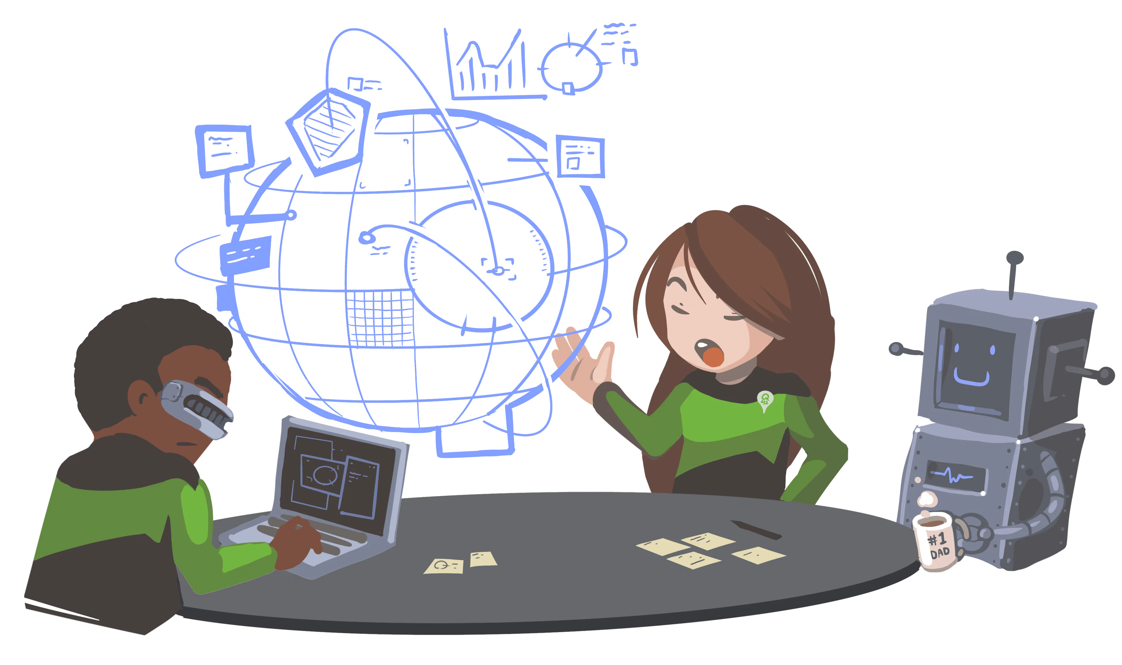Illustration of two people at a table