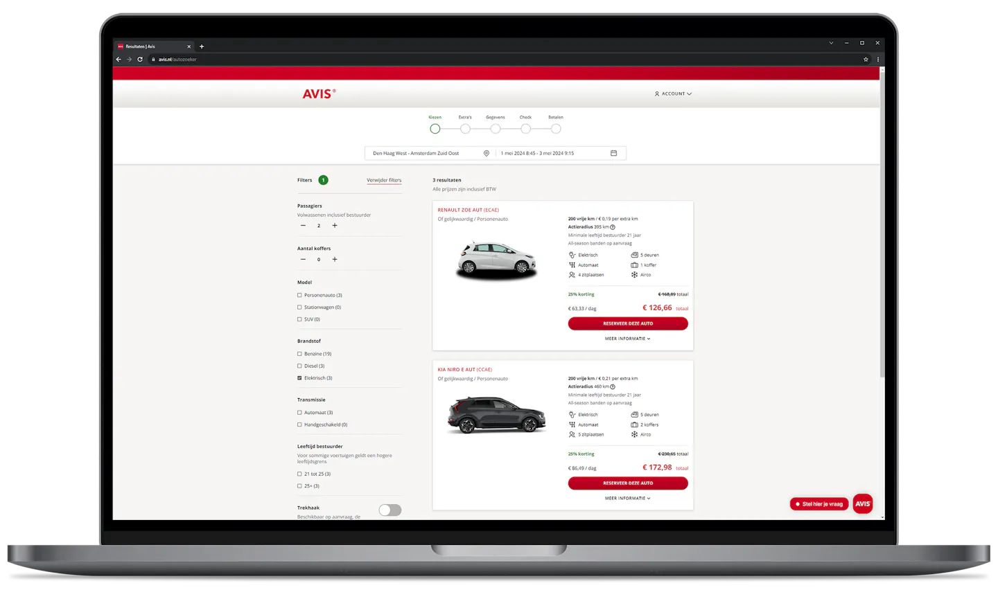 Laptop met de nieuwe website van Avis Nederland