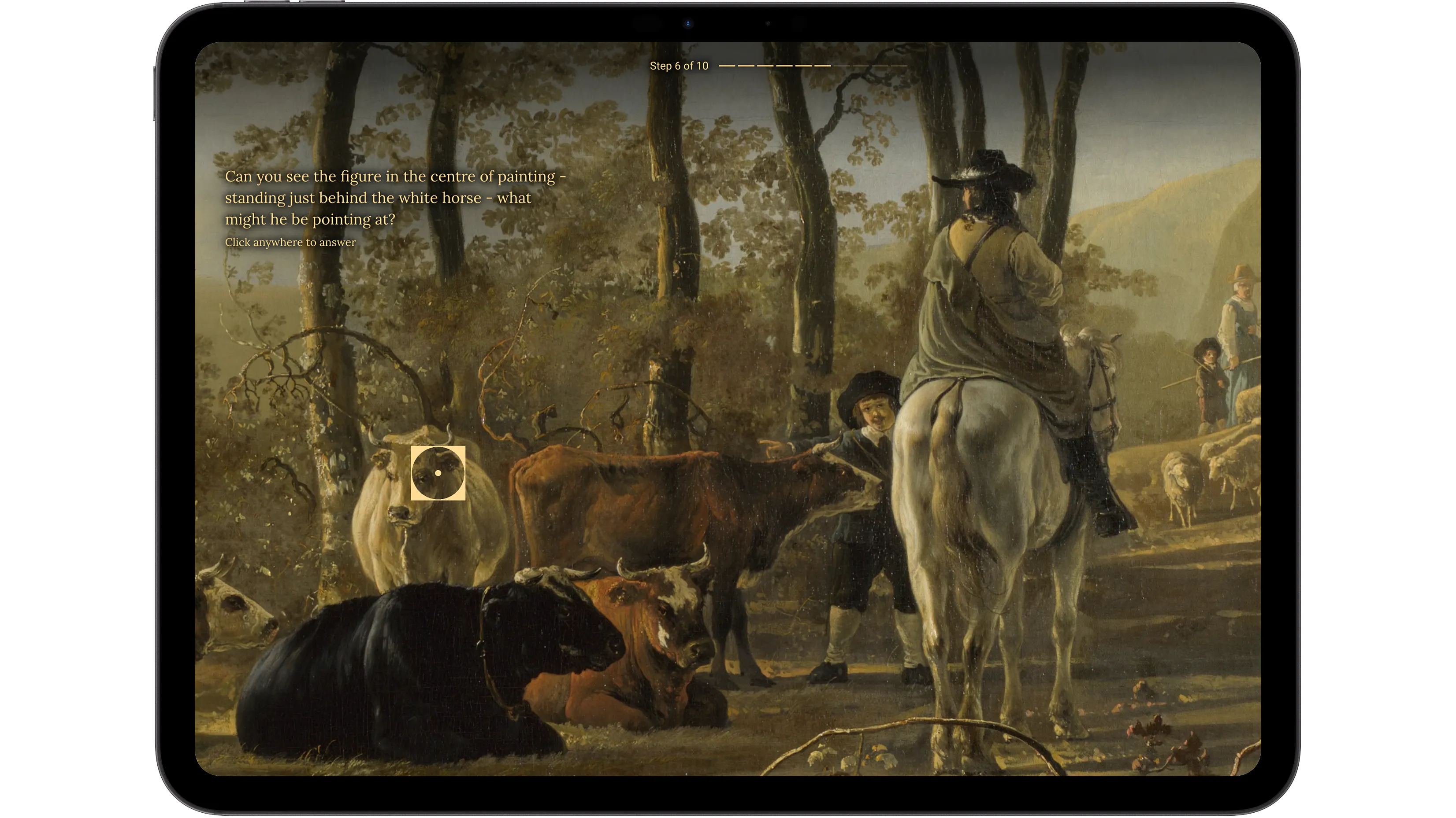 A painting with cows and a man on a horse
