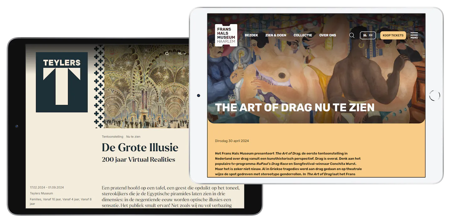 Two iPads with the websites of Teylers Museum and Frans Hals Museum