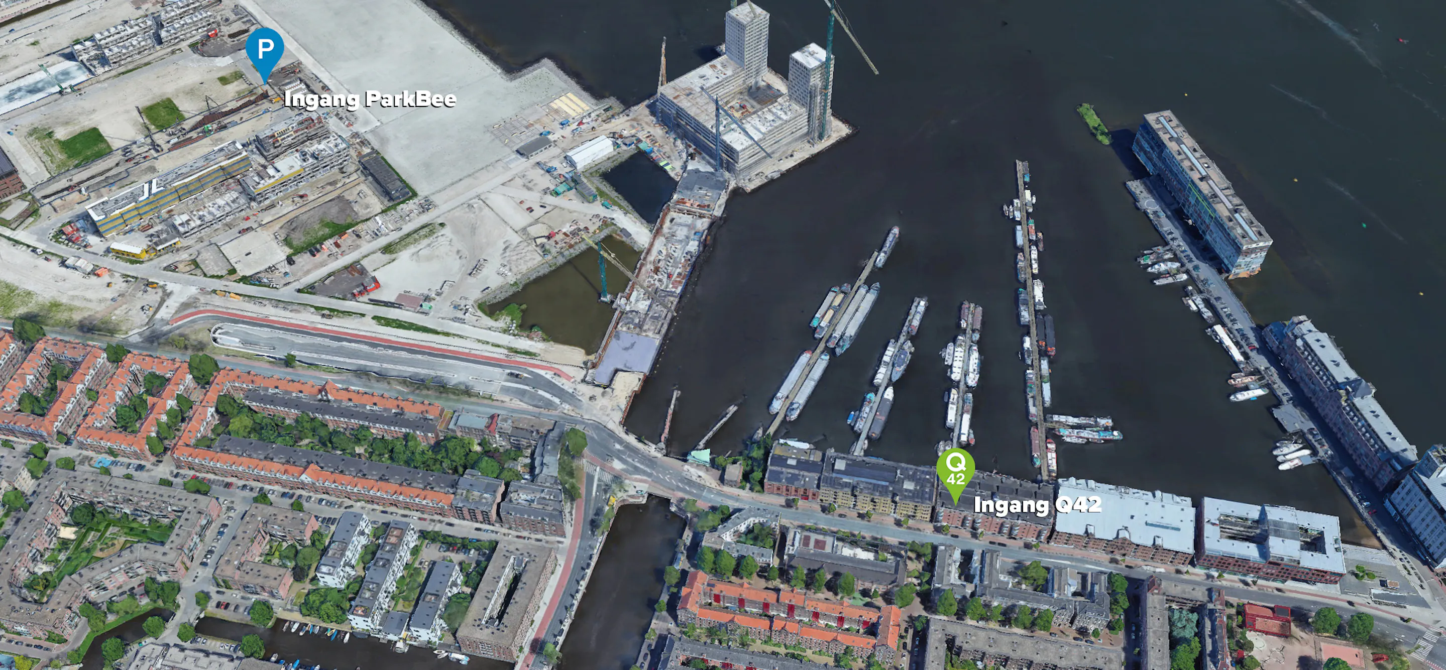 Een kaart afbeelding van waar de parkeergarage zicht bevindt ten opzichte van ons kantoor.