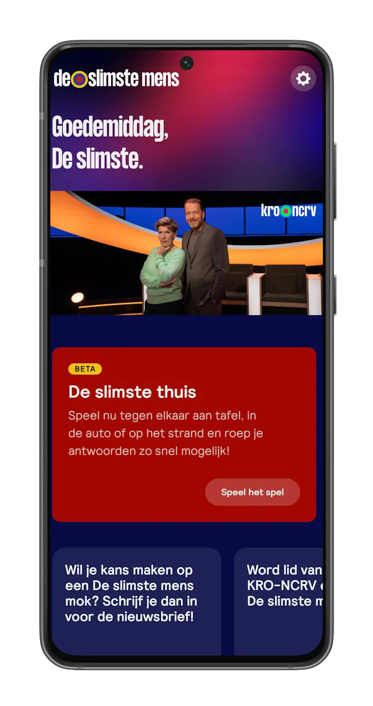 De slimste mens app getoond op een telefoon.