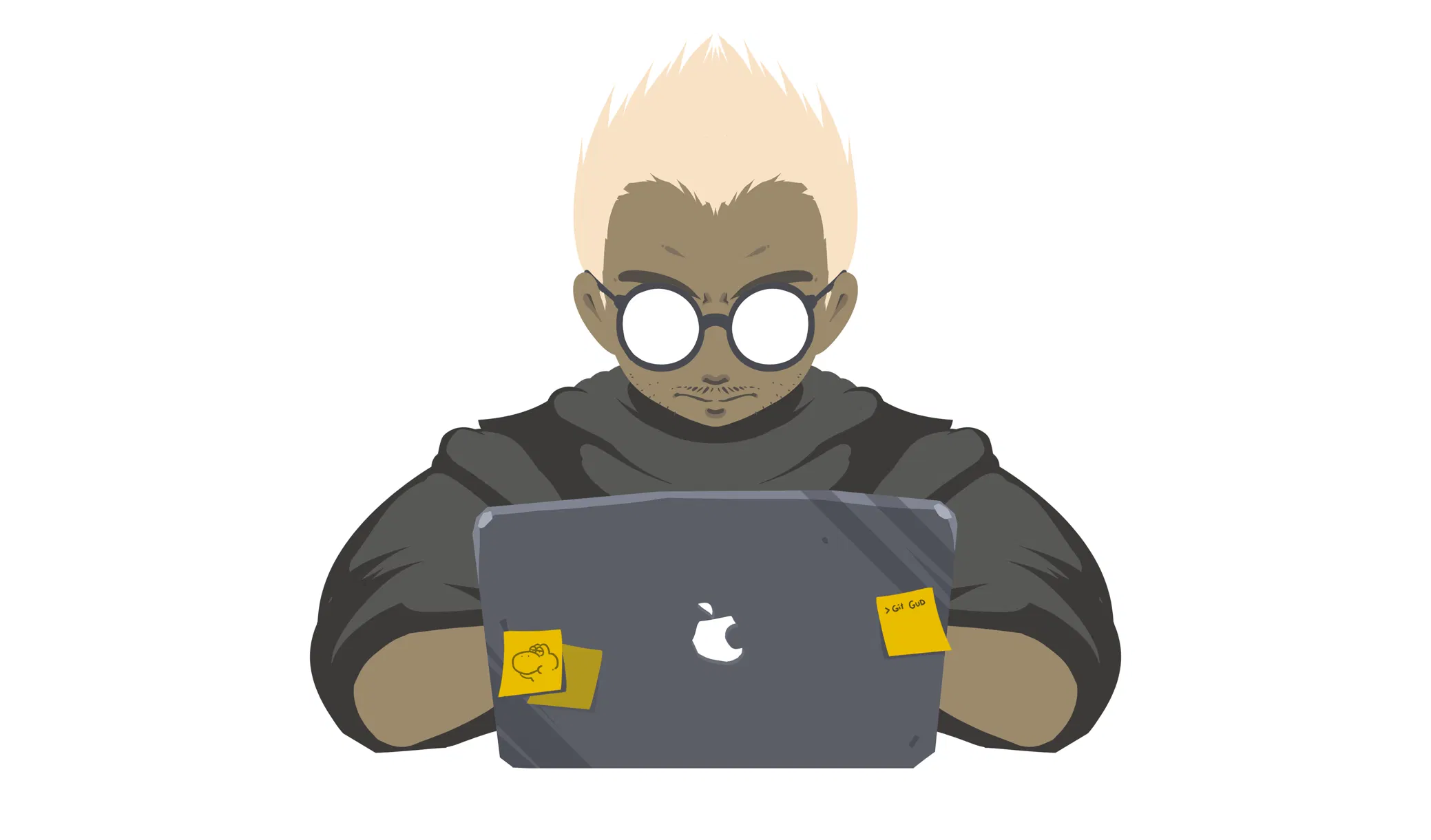 Illustration of an engineer behind a laptop