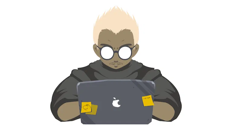 Illustration of an engineer behind a laptop