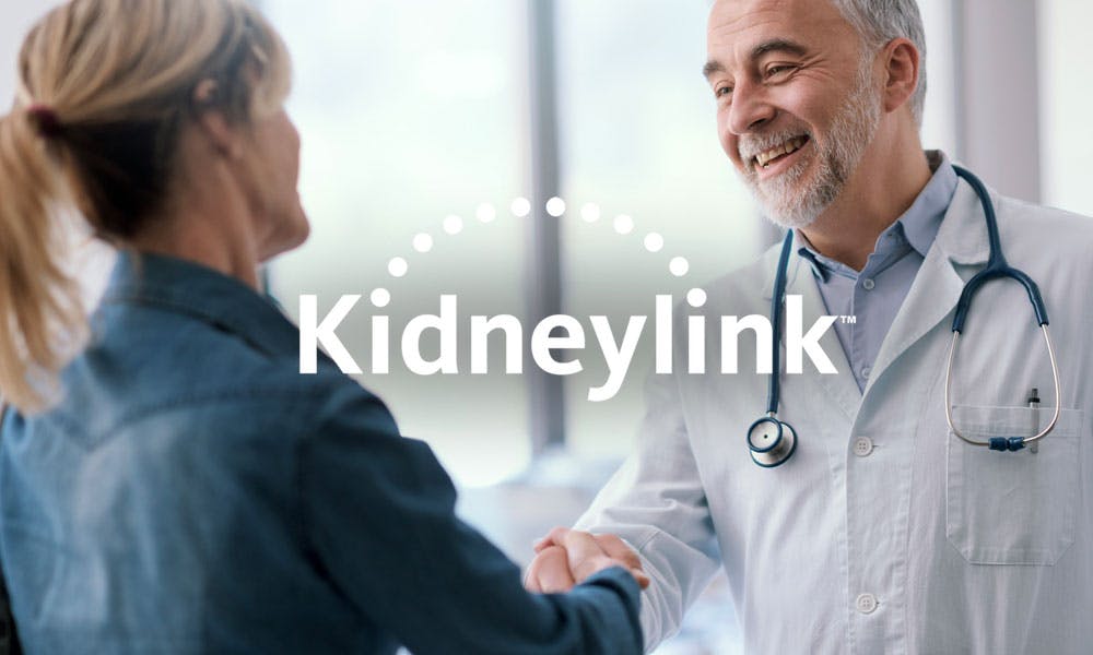 Kidneylink logo with doctor and his patient