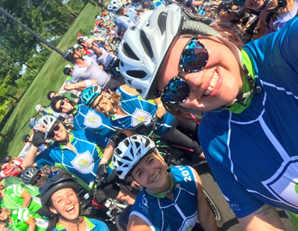 Warriors at a bike event for Pelotonia