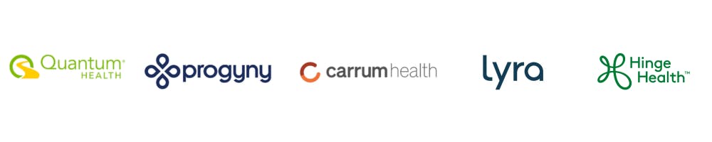 quantum health, progyny, carrum health, lyra and hinge health logos