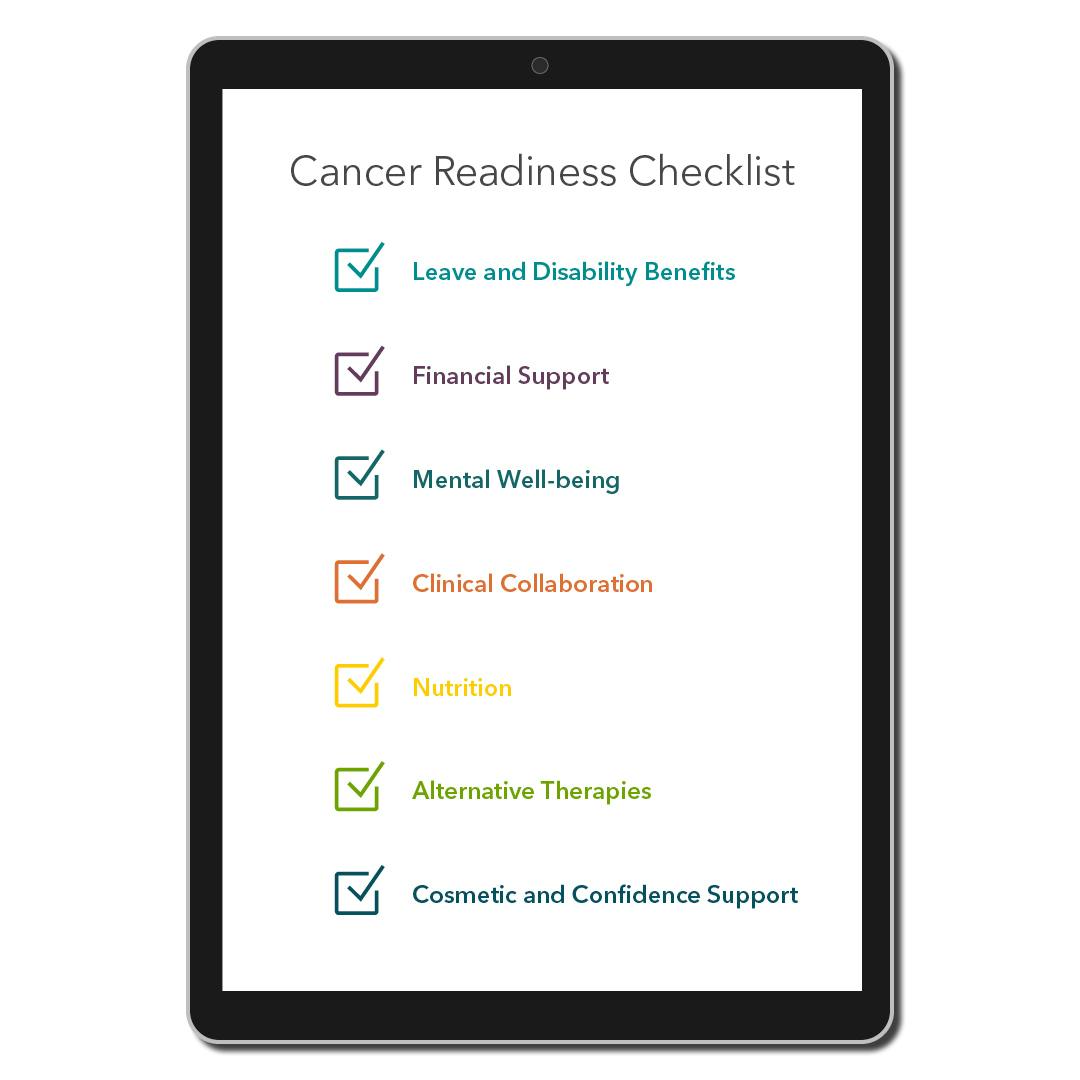 Cancer readiness checklist on a tablet.