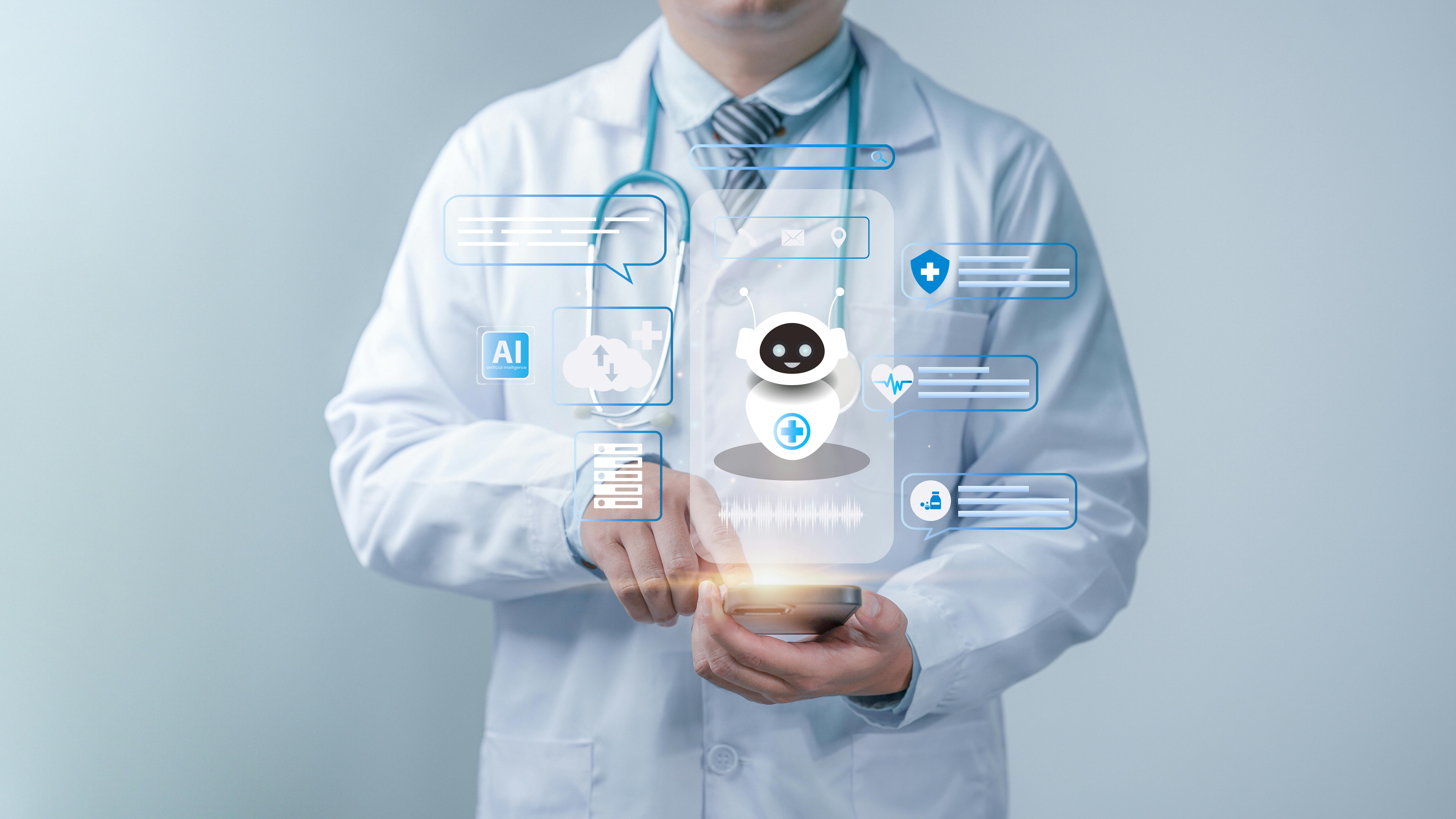 Doctor holding Ai related icons