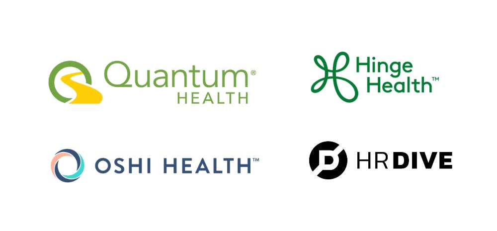 Oshi Health, Hinge Health and Quantum Health and HRDive logos