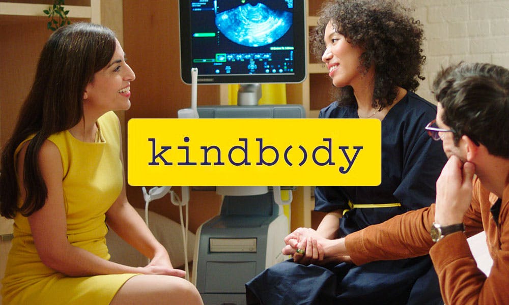 Kindbody logo with doctor and patients