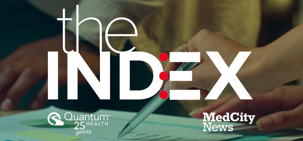 The Index logo with Quantum Health and MedCity News logo