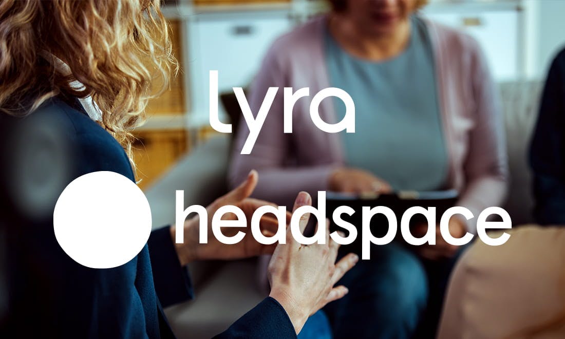 Lyra and Headspace logos over lifestyle image
