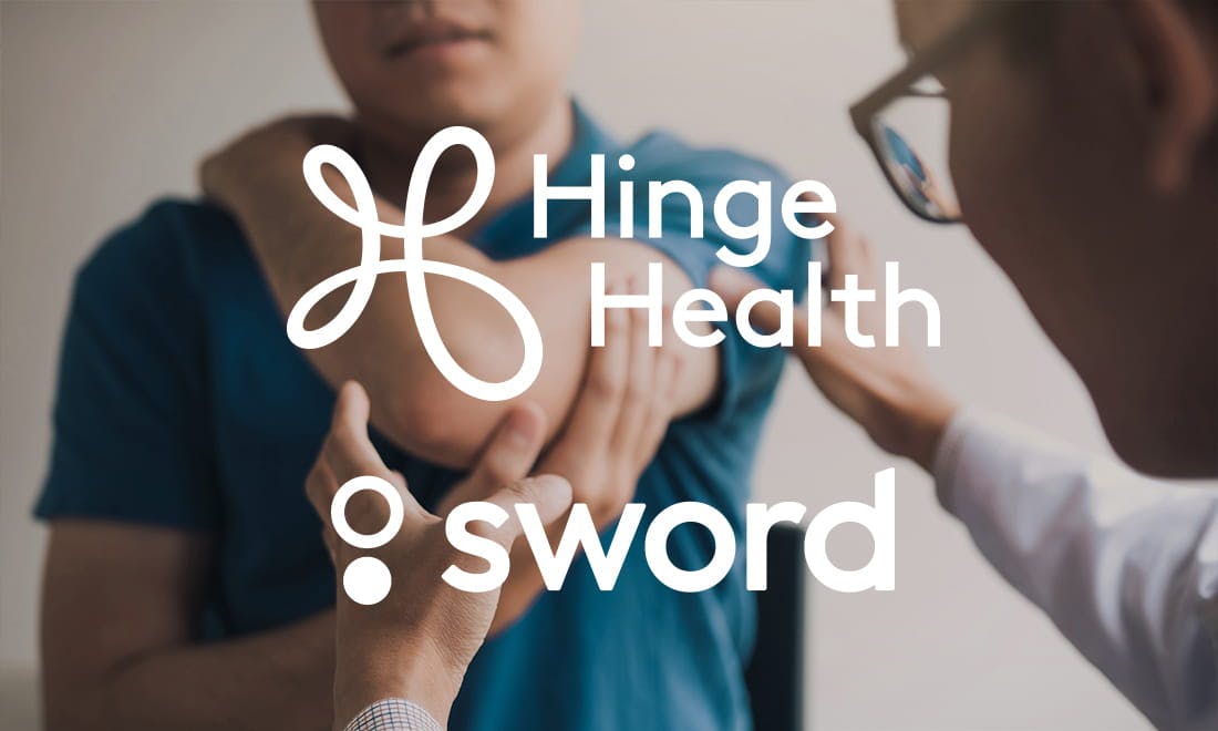 Hinge Health and Sword logos over lifestyle image