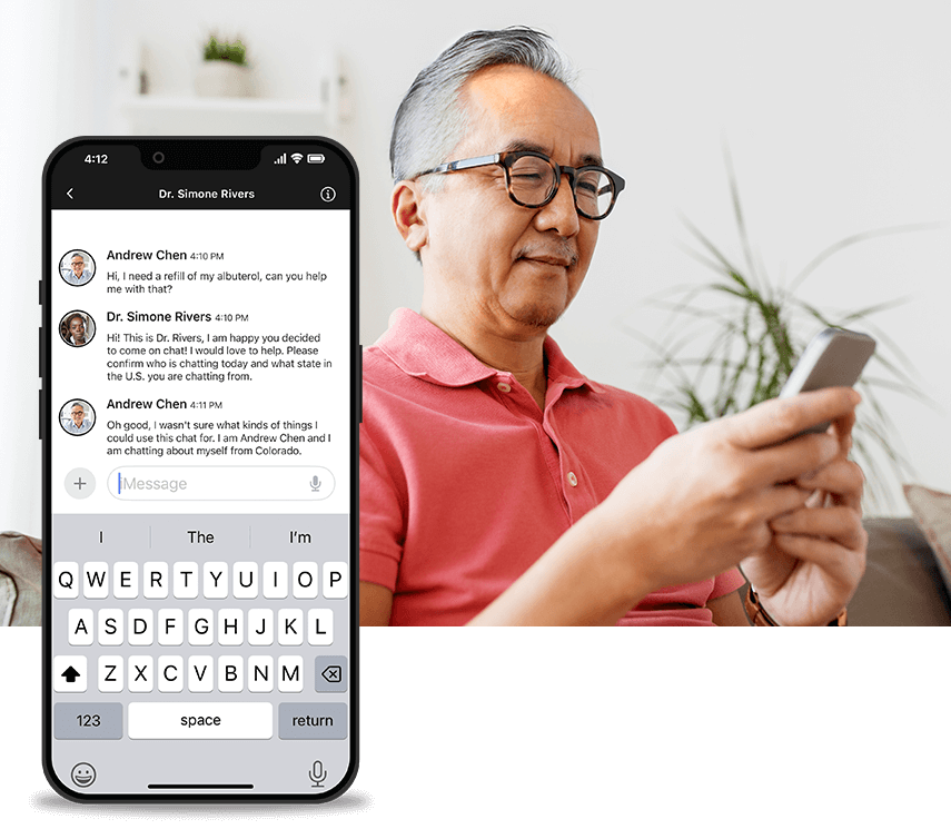 Man using his phone with a screenshot of the app