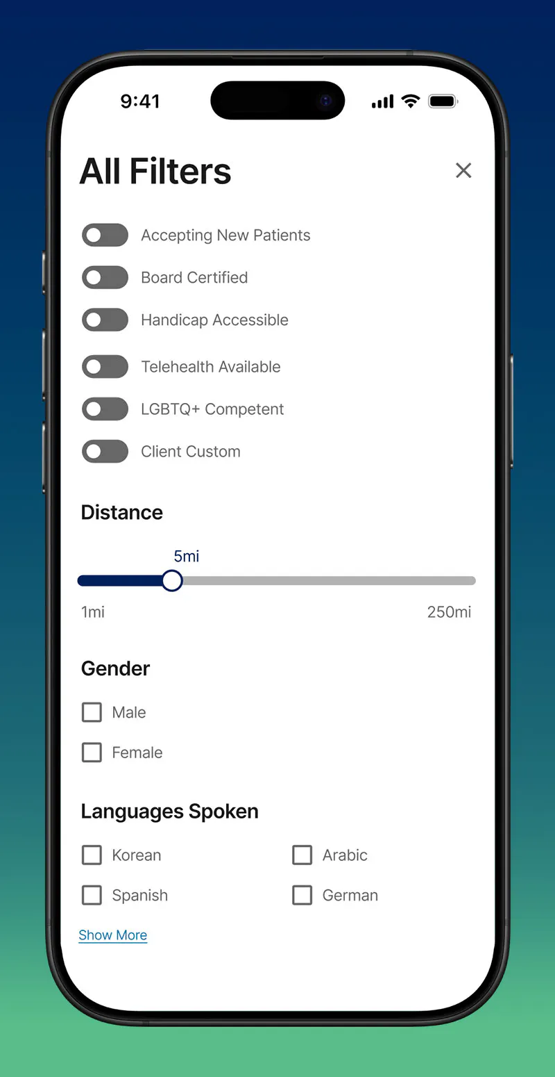 Filter providers by unique needs