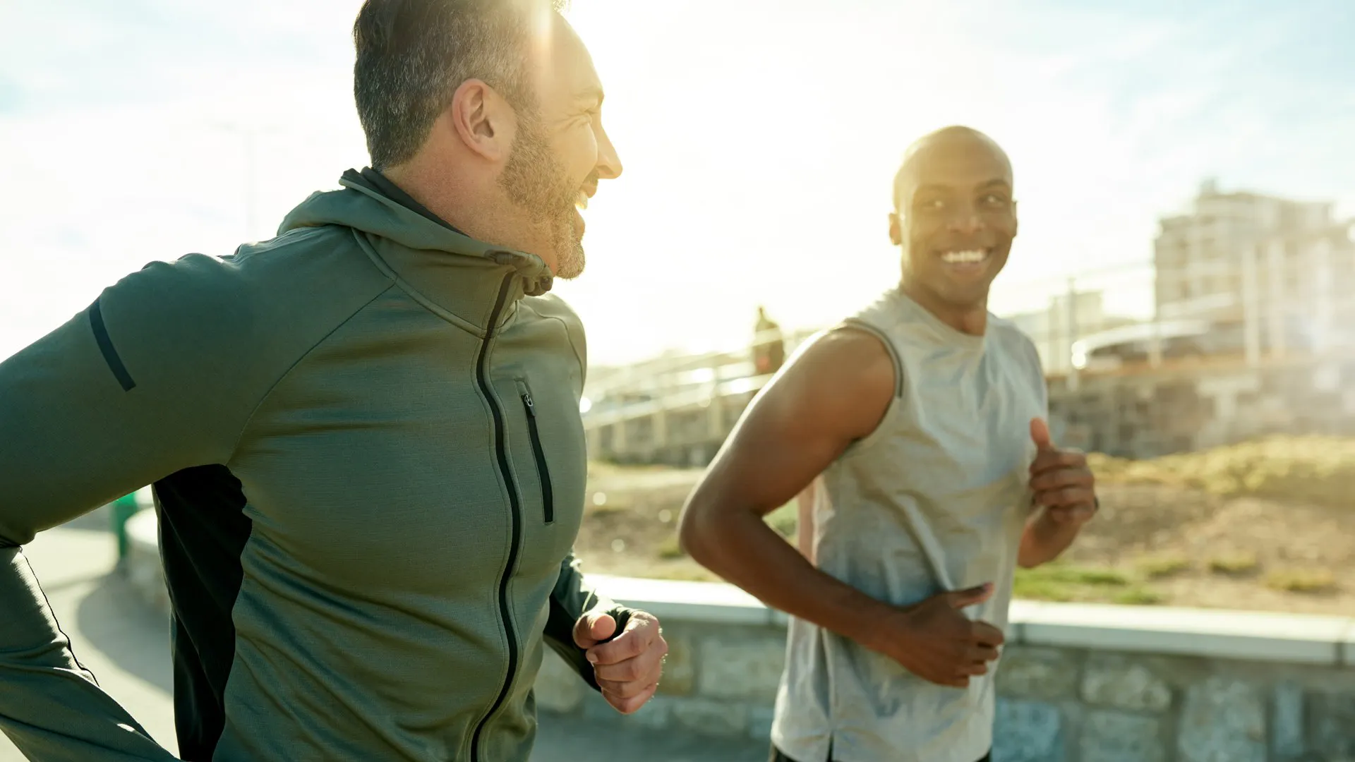Two men running
