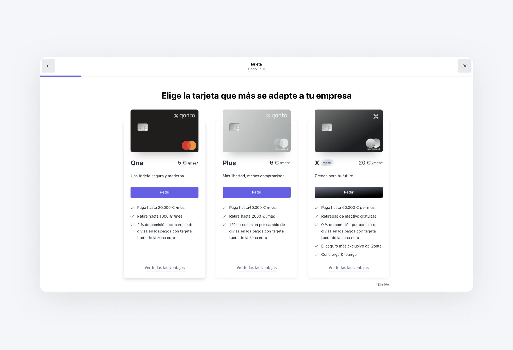 Tarjeta One, Plus y X
