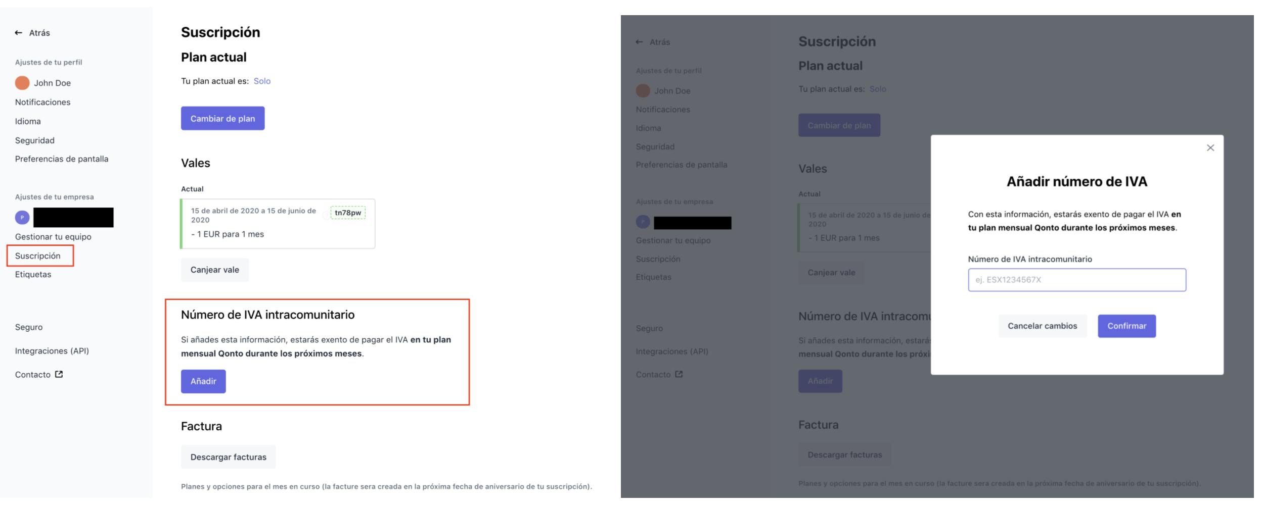 VAT CIF IVA intracomunitario aplicación Qonto