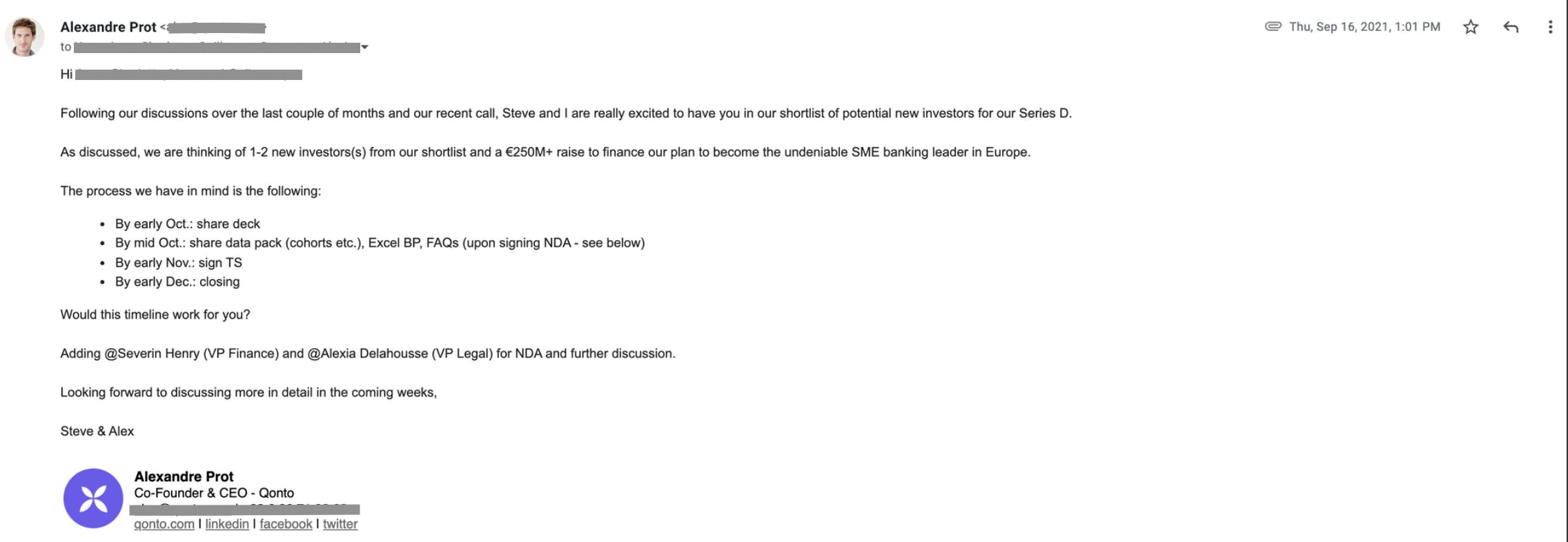 Series D - Investors email