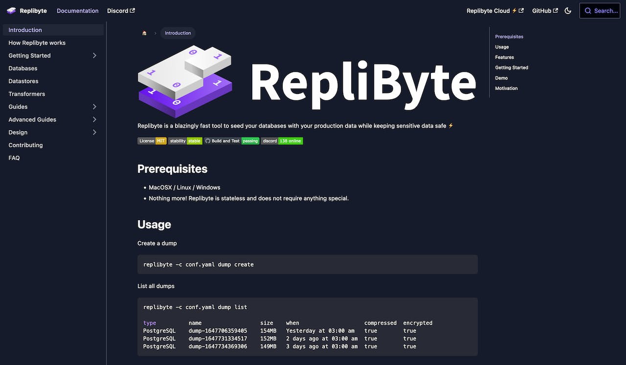 Replibyte Landing Page