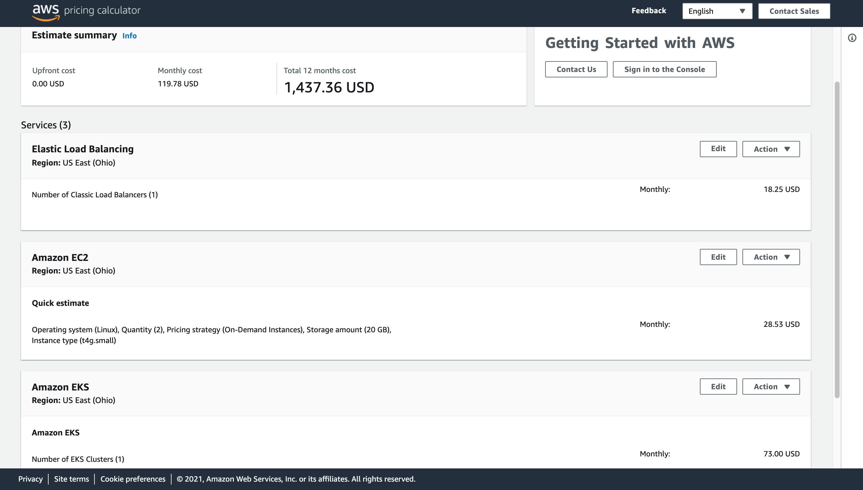 AWS pricing estimate calculator