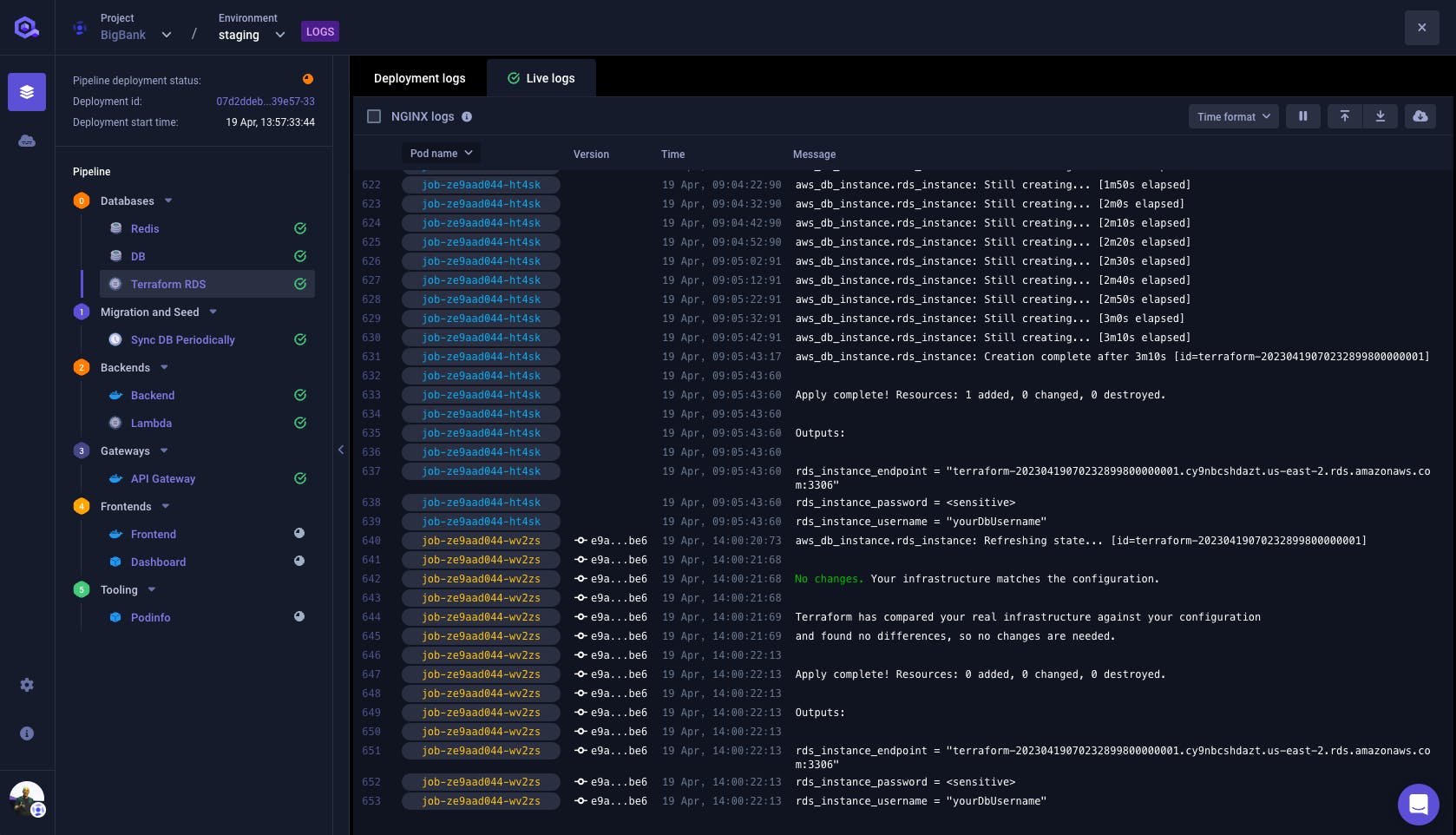 Screenshot from the new logs interface