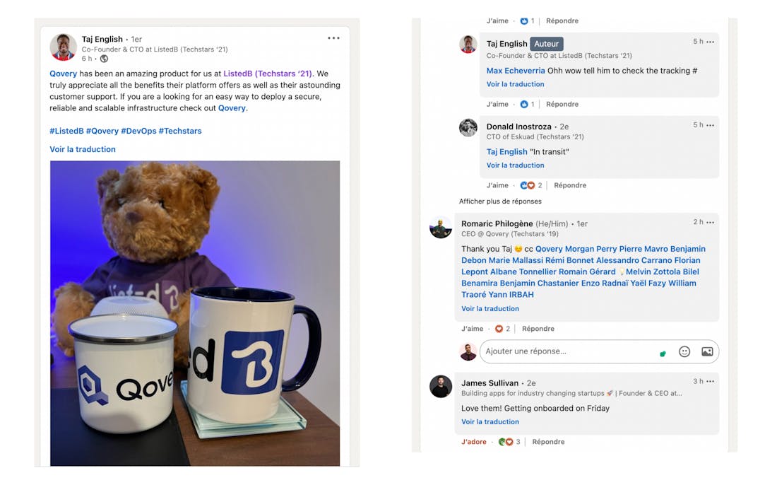 Taj English - CTO at ListedB and other CTOs share their feedback about Qovery on Linkedin
