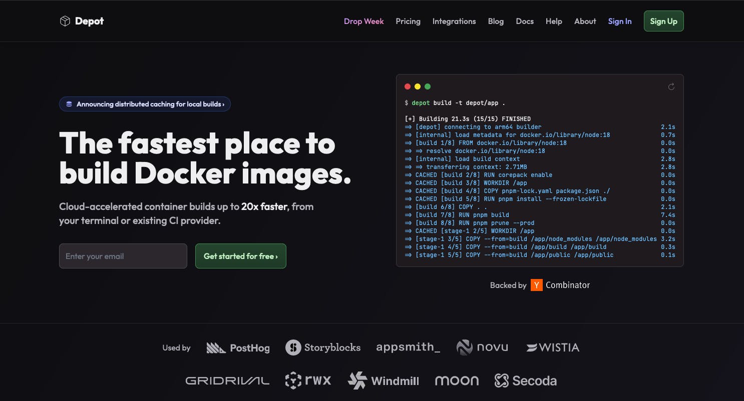 Depot Home Page - "The Fastest Place To Build Docker Images"