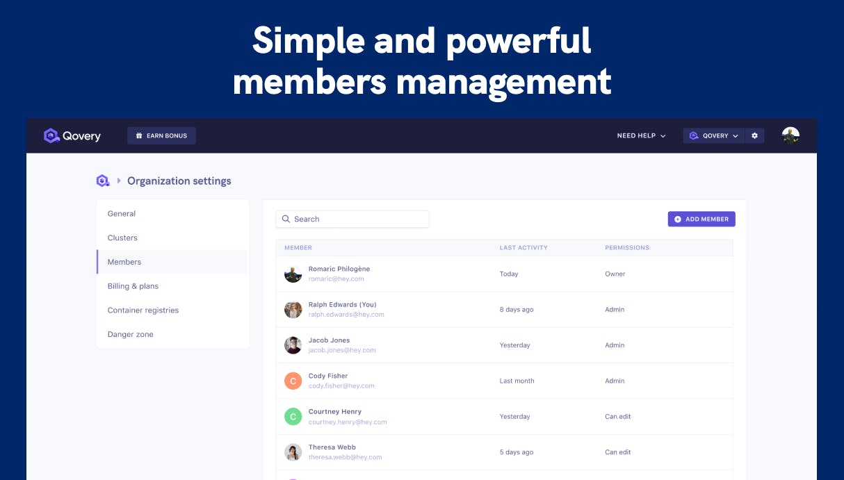 Simple and powerful user management feature - Qovery