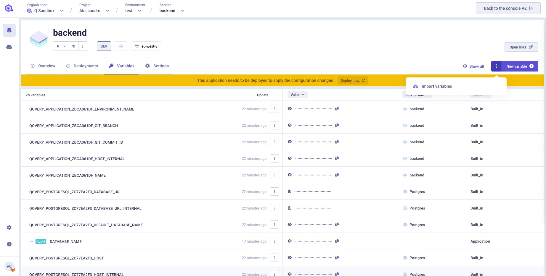 Import Environment Variables