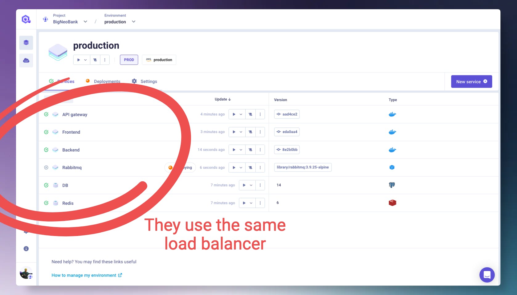 Docker services use the same load balancer