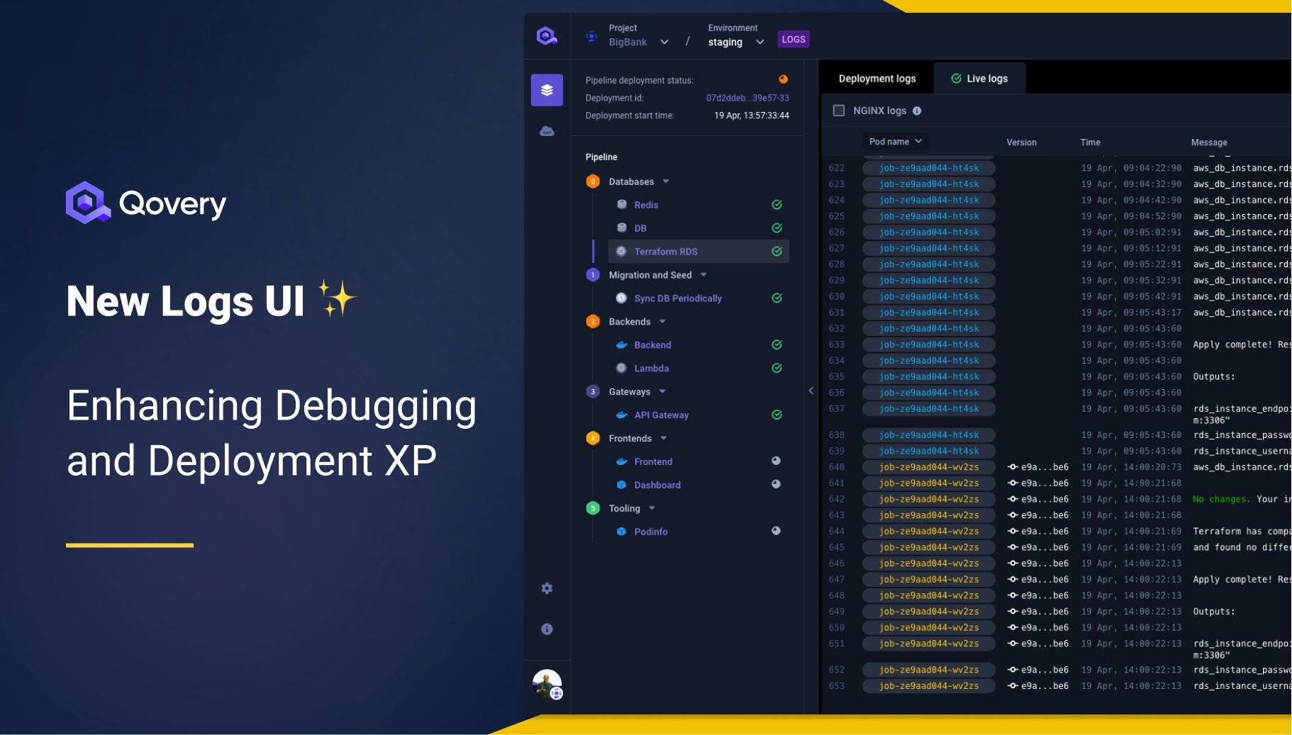 New Logs Interface: Enhancing Debugging and Deployment Experience - Qovery