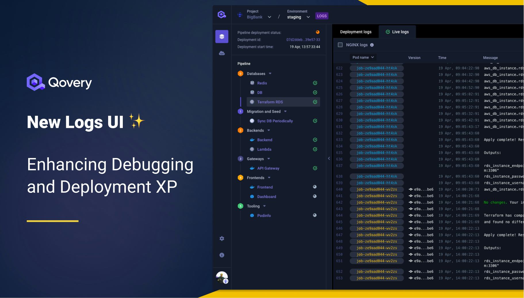 New Logs Interface: Enhancing Debugging and Deployment Experience - Qovery