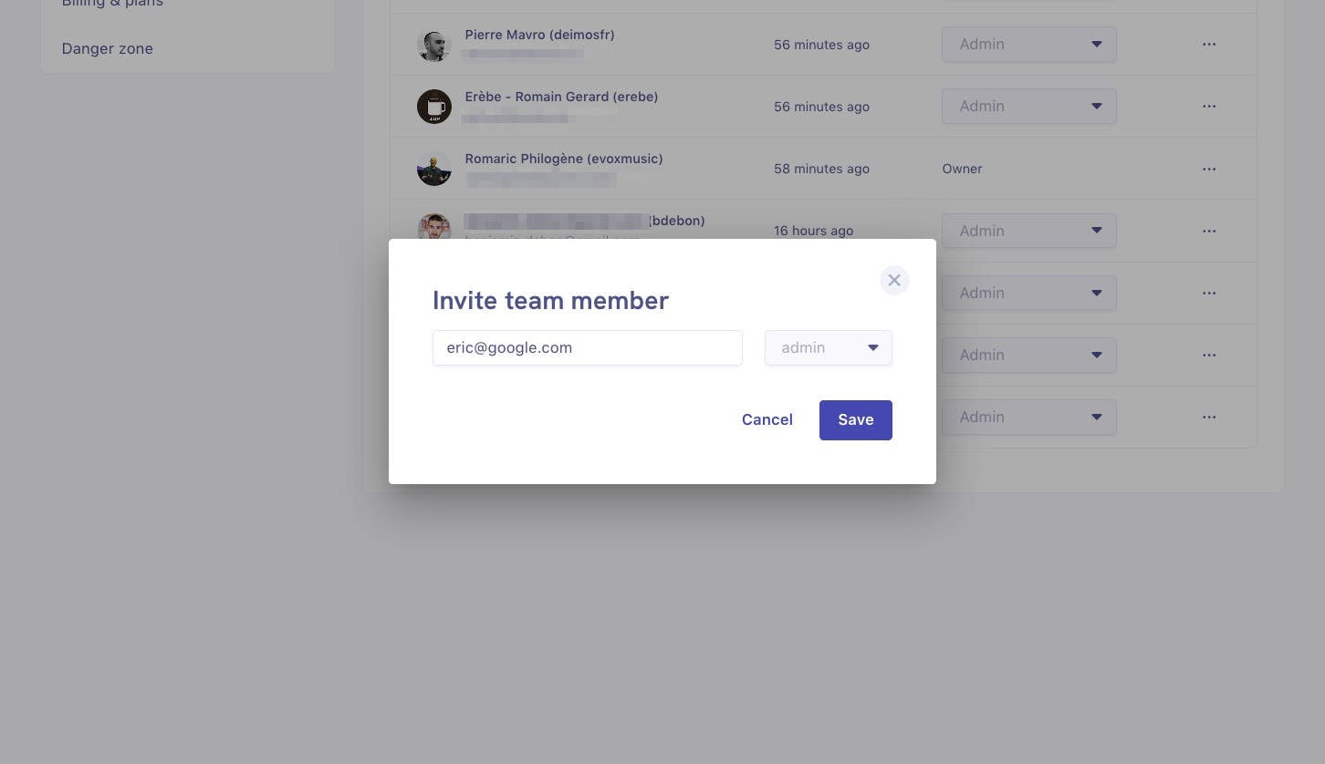 Invite by email your team member