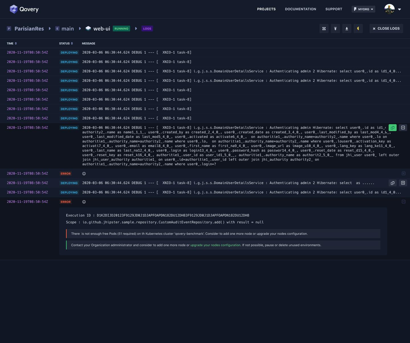 Better app logs management - Qovery