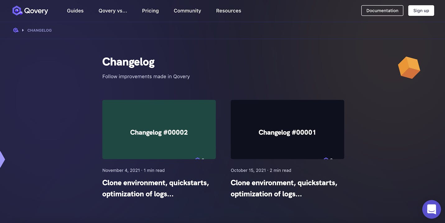 Changelog page