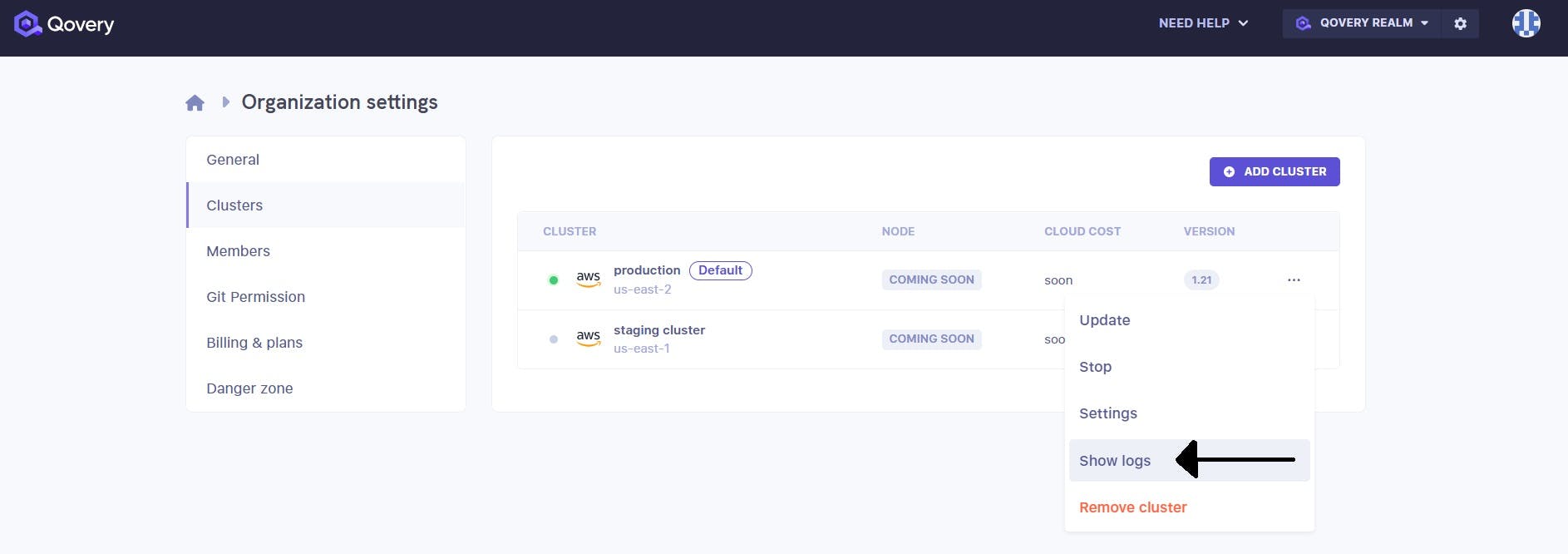 Access to infrastructure logs