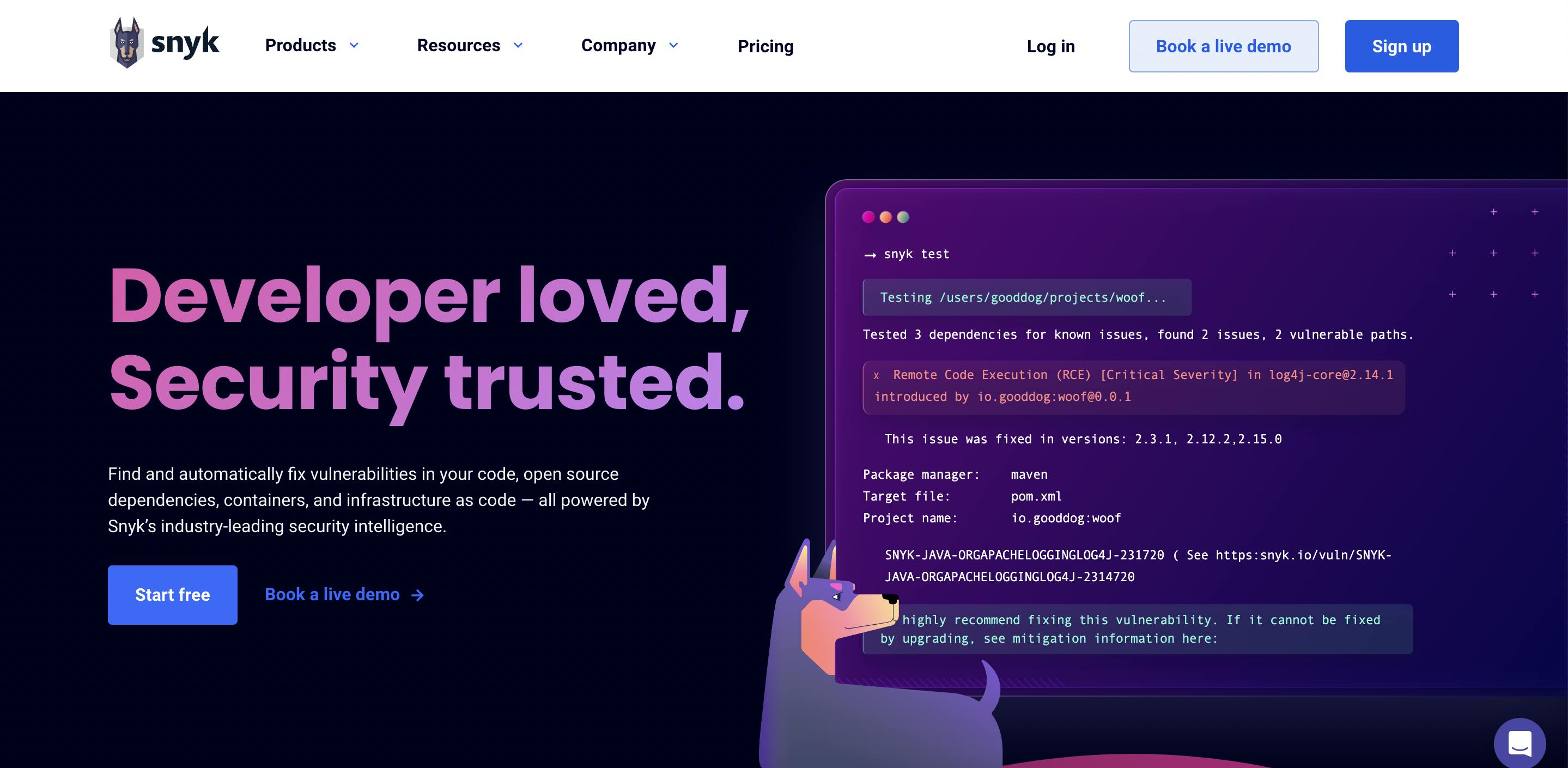 Snyk Landing Page