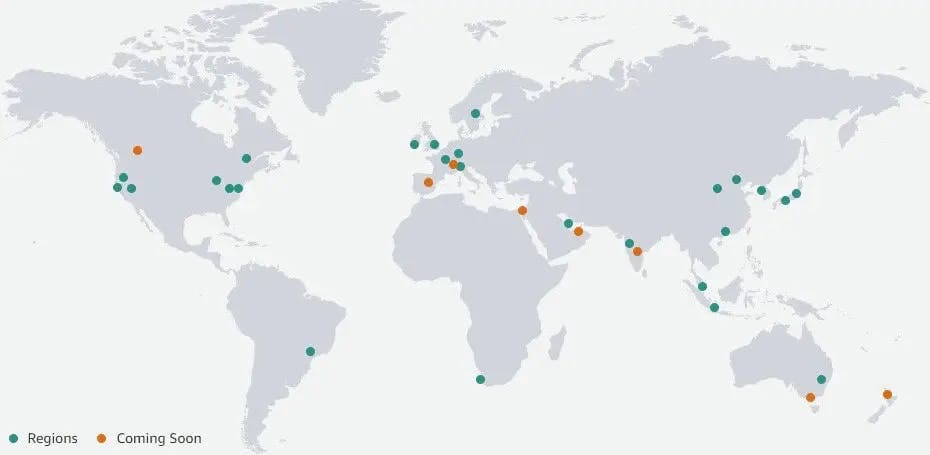AWS datacenter are available on all continents and in more than 15 countries - Credits AWS