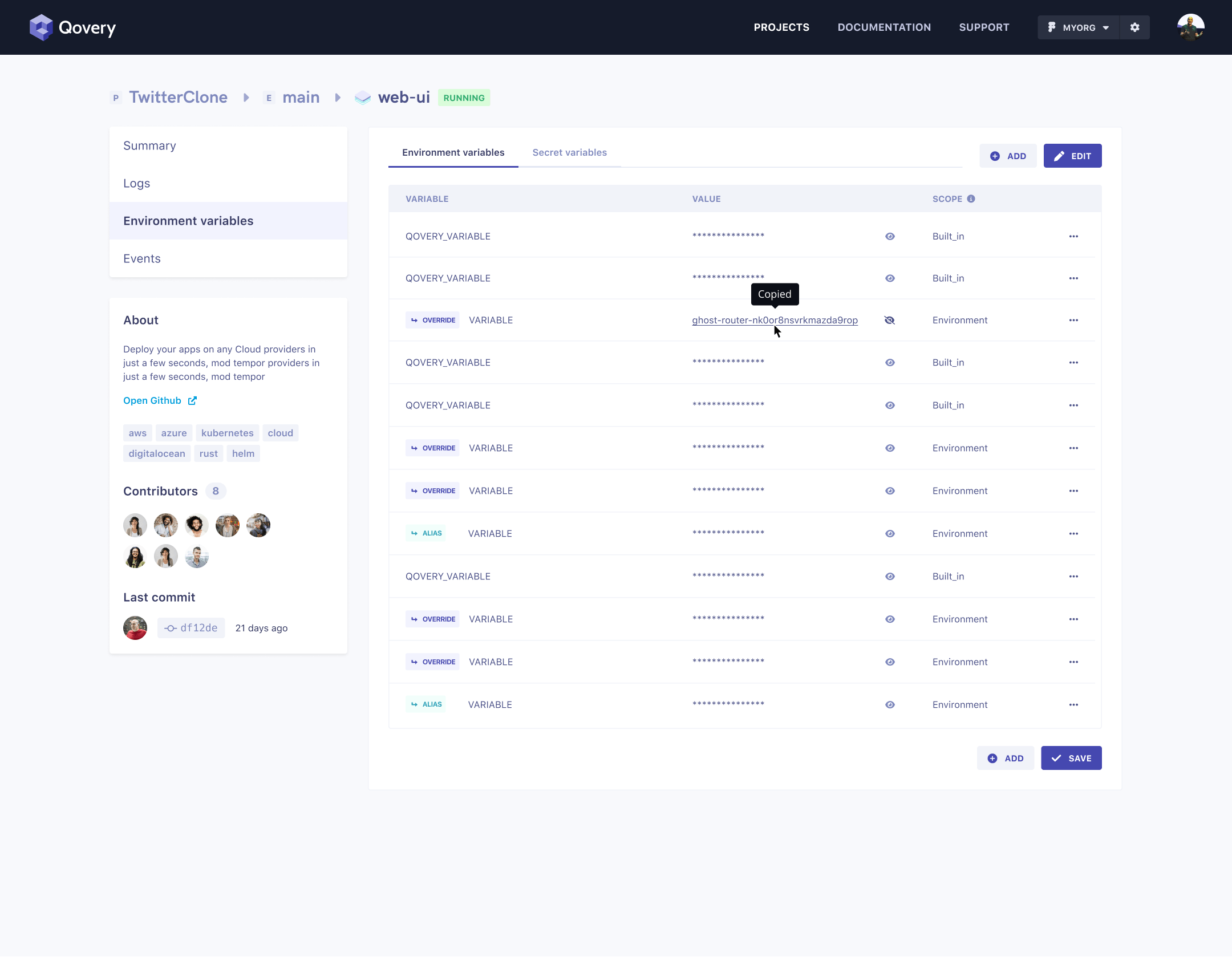 Manage environment variables from Qovery