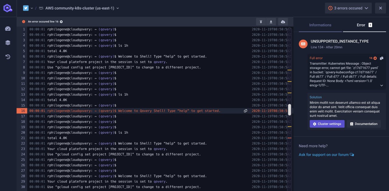 Infrastructure logs on the console V3 