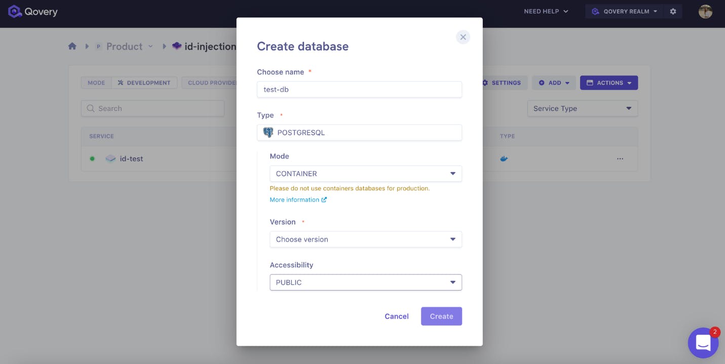 Choose database accessibility