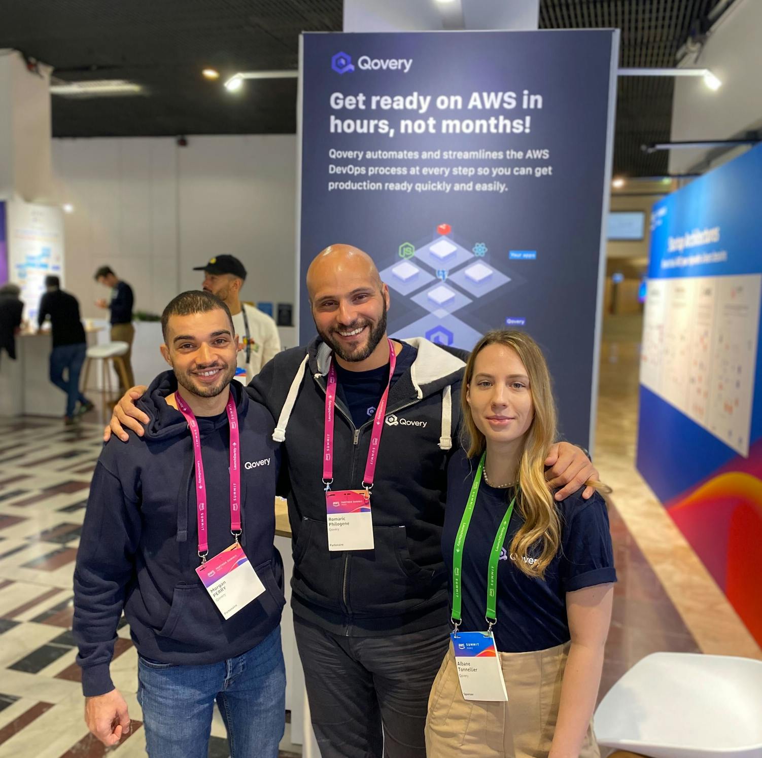 Morgan, Romaric and Albane from Qovery at AWS Summit Paris 2023